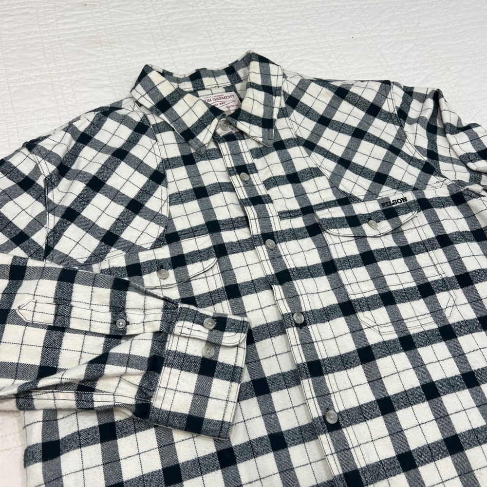Filson Mens Black White Buffalo Check Flannel Shirt 10497 Large Heavy Flannel